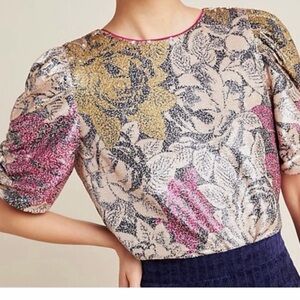 Anthropologie Marie Floral Sequence Top Sz 2